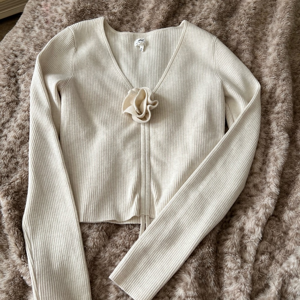 Aerie cropped V-Neck Ribbed Sweater with Rose detail
